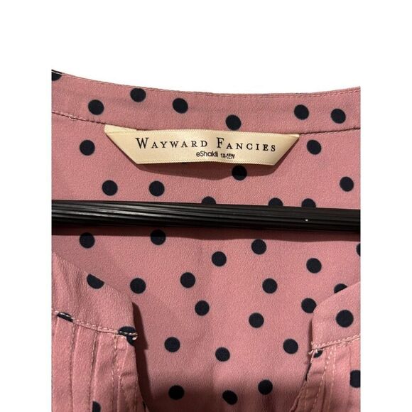 Wayward Fancies Eshakti  Pink Blush V-Neck Pleated Polks Dot Blouse 1XL - Picture 3 of 11